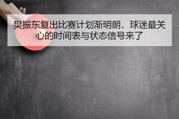 樊振东复出比赛计划渐明朗，球迷最关心的时间表与状态信号来了